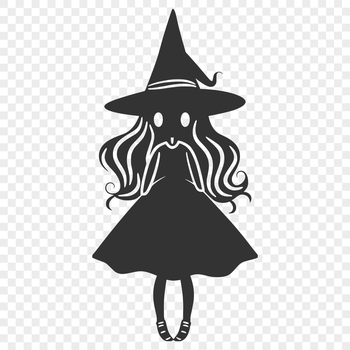 A full-body illustration of a witch in a gothic-inspired setting.