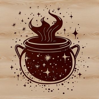 A mystical illustration of a witch's cauldron surrounded by magical symbols, suitable for crafting and design projects.