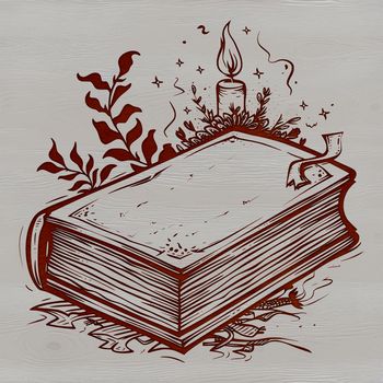 A witch's spell book with intricate illustrations and mystical symbols.