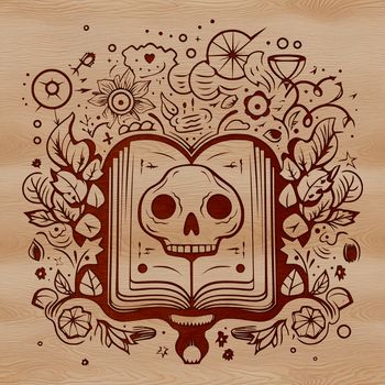 A stylized illustration featuring a mystical witch surrounded by magical symbols and elements.