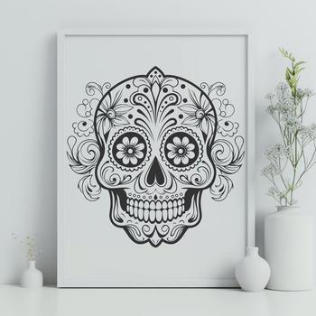 A detailed illustration of a witch surrounded by mystical symbols and an ornate skull.