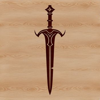 A simple line drawing of a witch holding a dagger, surrounded by gothic elements.