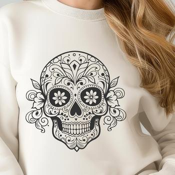 A gothic ornate illustration of witchcraft symbols on a dark background with a skull at the center.
