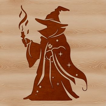A fantastical illustration of a wizard, depicted in a traditional fairy tale style with magic and fantasy elements.