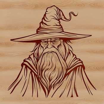 A fantasy wizard's head illustration in vector format, suitable for various design applications.