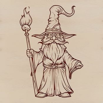 A mystical figure in long robes, holding a staff and surrounded by magical symbols, ideal for use in fantasy art projects.