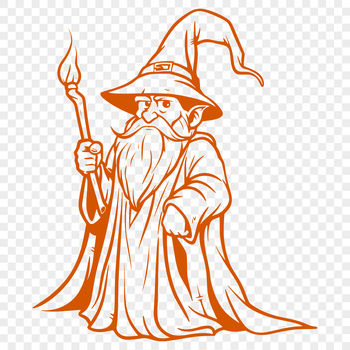 An SVG vector graphic representation of a wizard character from a fairy tale.