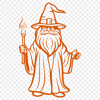 A detailed illustration of a wizard in traditional fairy tale attire, suitable for fantasy-themed designs.