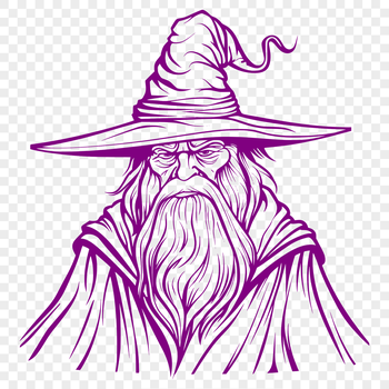 An illustration of a wizard's head with intricate details and magical symbols.