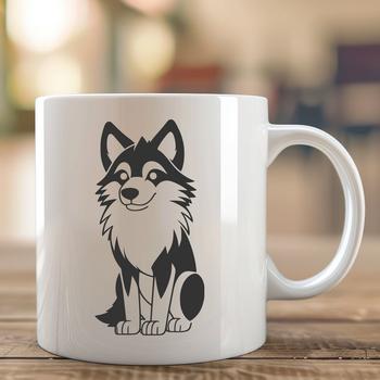 A detailed illustration of a wolf in a sitting position, suitable for vector art and commercial or personal use.