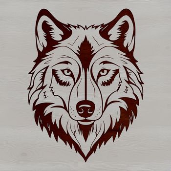 A detailed illustration of a wolf's head, rendered in vector format.