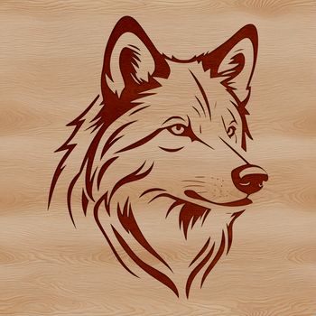 A digital illustration of a wolf's head, depicted in a realistic style.