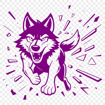 A full-body illustration of a wolf with its paws smashing through a wall.