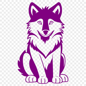 A full-body illustration of a wolf sitting on its haunches, depicted in vector format.