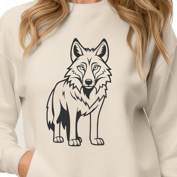 A digital illustration of a standing wolf in full body view.