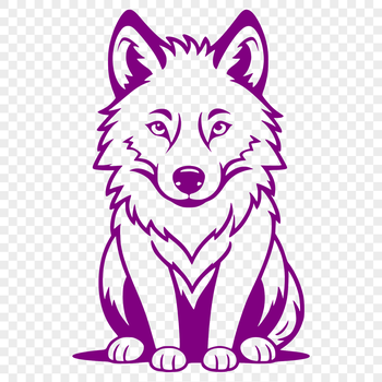 A full-body illustration of a wolf in a sitting position, suitable for vector art designs.