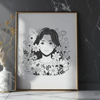 Woman illustration with floral patterns in vector format.