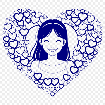 A woman surrounded by love hearts, ideal for Mothers Day decorations or gifts.