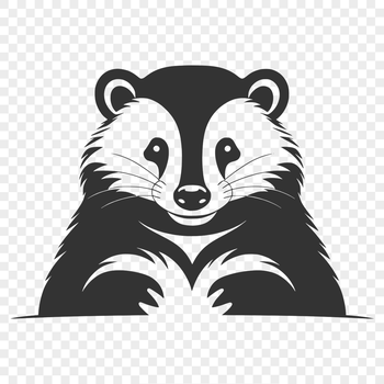 A close-up illustration of a badger's distinctive white stripes and black fur, suitable for use in digital designs.