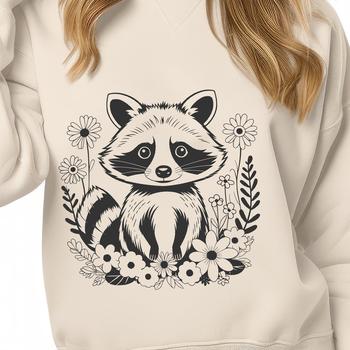 A vector illustration of a raccoon in a floral setting, suitable for various design applications.