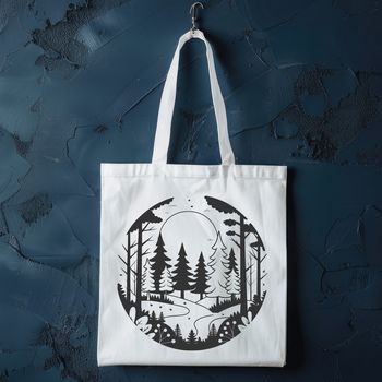 An outline vector design of a dense forest environment featuring trees and foliage in various shapes and sizes.
