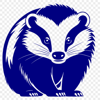 A detailed illustration of a wild animal's face, specifically a badger's distinctive features.