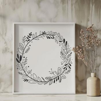 Floral wreath design made from individual flowers and leaves in vector format.