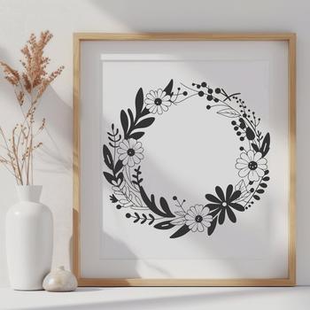 A floral design made from interconnected loops forming a circular shape, suitable for vector art projects.