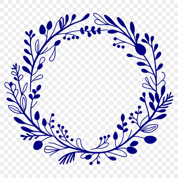 A floral wreath design made from intertwined flowers and leaves in a circular arrangement.