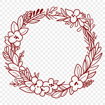 A floral wreath design made from interlocking flowers and leaves in a circular pattern.