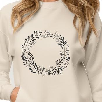An SVG illustration of a decorative floral arrangement in the shape of a wreath.