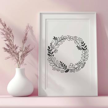 A floral patterned wreath made from intertwined flowers and leaves, suitable for vector design or cutting machine projects.