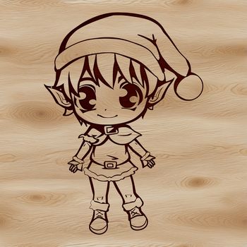 A small, mischievous elf standing on a snowy background, dressed in traditional Christmas attire.