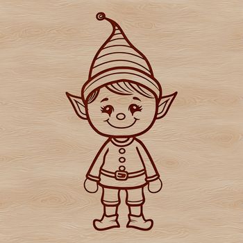 A small Christmas elf standing with a festive hat and holding a gift, suitable for vector design and craft projects.