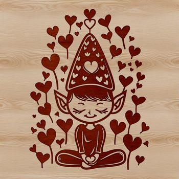 A whimsical Christmas elf character design with love hearts, suitable for vector art projects.