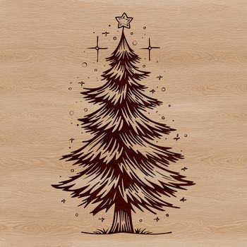 A stylized illustration of a Christmas tree with branches and ornaments.
