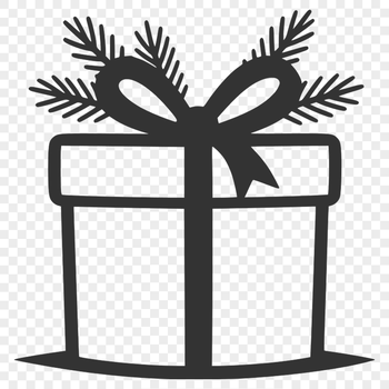 A stylized illustration of a wrapped gift box in a simple vector design.