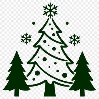 A festive evergreen tree decorated with ornaments and lights, suitable for digital designs and crafts.