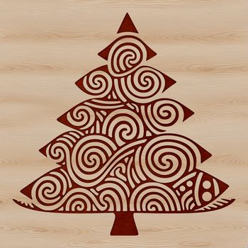 A detailed vector illustration of a traditional Christmas tree with ornate decorations.