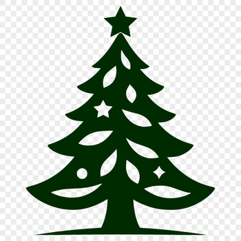 An SVG graphic of a festive holiday tree decorated with ribbons and baubles.