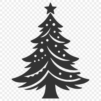 A minimalist vector design featuring a simple Christmas tree silhouette on a white background.