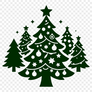 A minimalist vector graphic of a Christmas tree in bold lines and simple shapes.