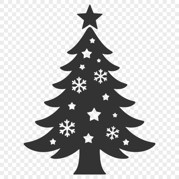 A minimalist illustration of a stylized Christmas tree with ornaments and lights.