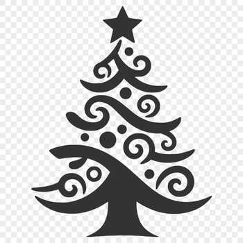 A minimalist Christmas tree with stylized branches and ornaments.