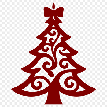 A graphic representation of a traditional Christmas tree with green branches and ornaments.