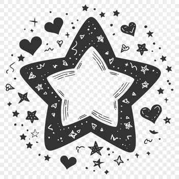 A stylized star with intricate details and a design centered around love hearts, ideal for holiday designs.
