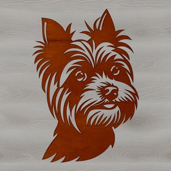 A close-up illustration of a Yorkshire terrier's head with a calm expression.