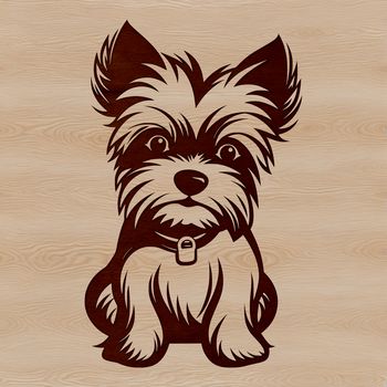A sitting Yorkshire Terrier dog with a compact body and distinctive bearding.