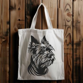 A detailed vector illustration of a small Yorkshire Terrier's head.