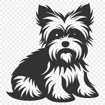 A full-body illustration of a sitting Yorkshire terrier breed.